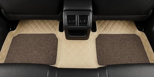 Image of SINEX Premium 7D car mat Full Set for MG Windsor EV Luxury Leather Double Car Floor Mat Complete Set || 100% Waterproof and Washable Color : Beige