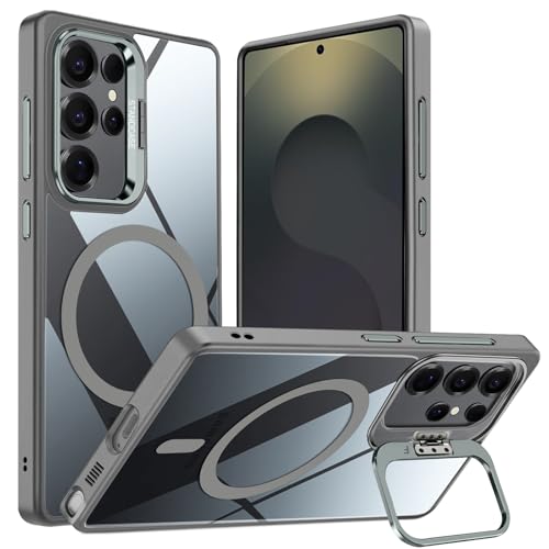 Étui magnétique pour Samsung Galaxy S25 Ultra haut de gamme transparent fin gris