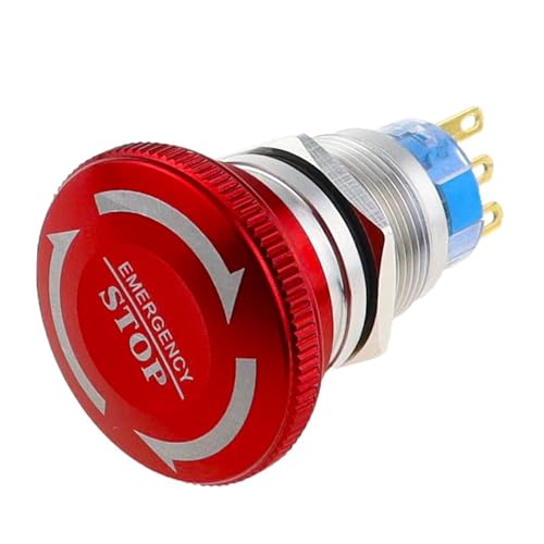 Interrupteur arrêt d'urgence 22mm bouton champignon rotatif 3Pin 1NO1NC