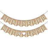 SWYOUN Burlap Sprinkled with Love Banner Baby Shower Birthday Party Garland Mantel Fireplace Sprinkle Party Decoration
