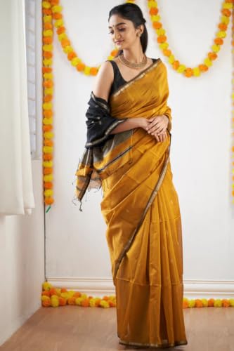Image of SGF11 Women's Kanjivaram Soft Cotton Linen Silk Saree With Blouse Piece