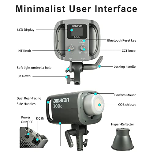 Image of Aputure amaran 300c Video Lighting,300W RGBWW Full Color Bowens Mount LED Video Light,CCT 2,500K~7,500K 26,580 lux @ 1m APP Control Continuous Lighting for Photography, Studio Light - Grey