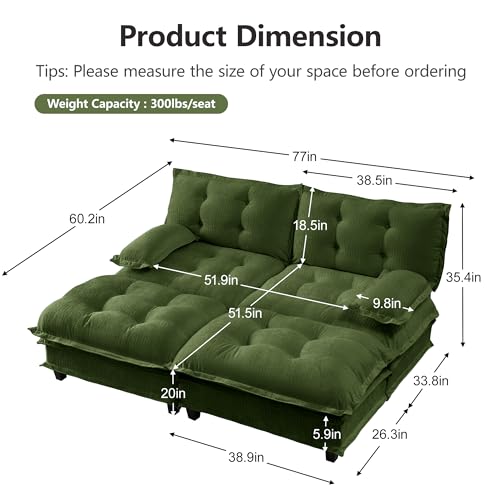 Image of 77 inch Sectional Sleeper Sofa with Ottoman, U Shaped Modular Deep Seat Couches for Living Room Apartment, Flexible Module Combination Cloud Sofa with Spring Support, Easy Assembly, Dark Green