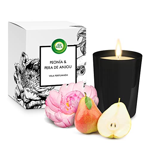 Air Wick Vela Aromática Perfumada con aroma a Peonía y Pera de Anjou, hasta 40 horas de duración, 220gr