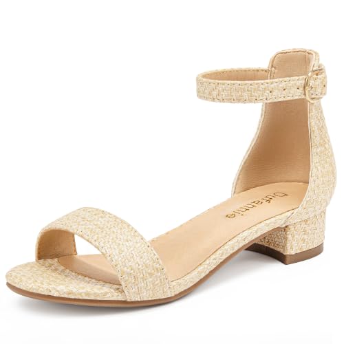 Image of Dufannie Girls Sandals Low Heels Dress Pump Ankle Strap Open Toe Flower Girl Wedding Party for Toddler Little Big Kid