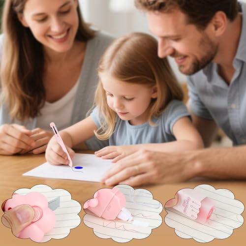 MOTIBACK Kugelstiftsatz Geschenkset 7-Teilig mit Ballpoint Stift Bleistift Gelstift Textmarker Universalmesser Korrekturband Radiergummi Schulbeginn für Saison Geschenk (Rosa)