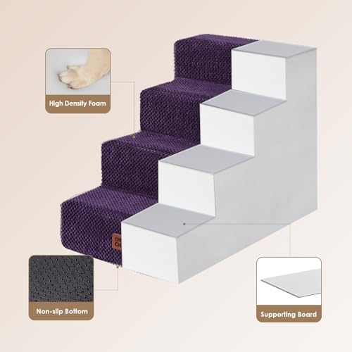 Image of EHEYCIGA Dog Stairs for Bed 18 inch H, 4-Step Dog Steps for High Bed, Pet Steps for Small Dogs and Cats, Non-Slip Balanced Pet Ramp Indoor, Purple