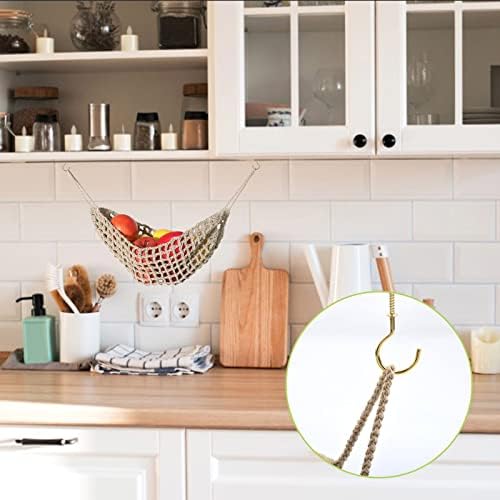 UFURMATE Fruit Vegetable Hammock, Handmade Macrame Fruit Hammock Cotton Fruit Holder Net Under Cabinet Fruit and Veggie Storage Space Saving Kitchen Decor with Hooks