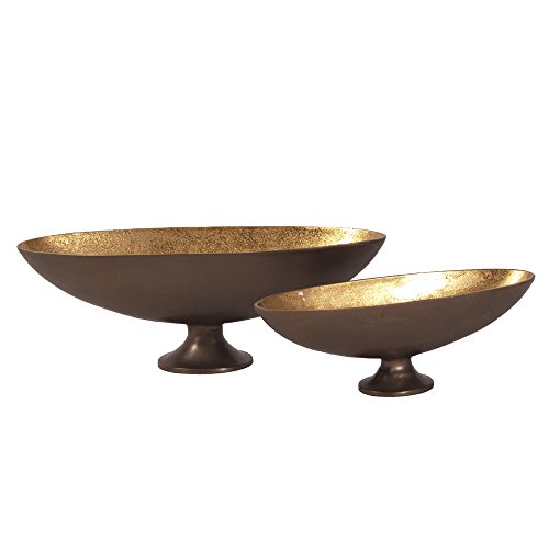 Howard Elliot Medium, Seascape Natural Oblong Bronze Footed Bowl With Gold Luster #TOP1