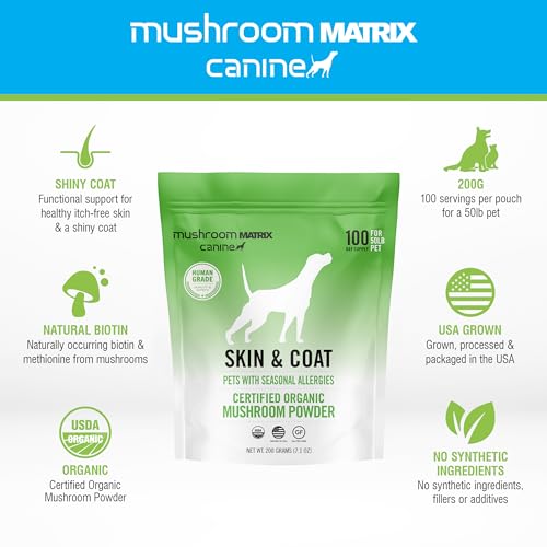 Om Mushroom Matrix Skin & Coat Mushroom Pet Supplement, Provides Seasonal Allergy Skin & Coat Support for Dogs & Cats, 200 Grams, 7.1 oz - Thumbnail 3