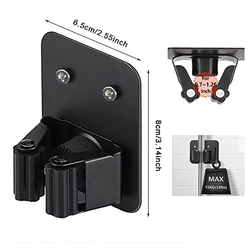 4 Pack Broom Holder Wall Mount,Heavy Duty Stainless Steel Broom Holder,Mop and Broom Holder,Mop Holder,Broom Hanger (4pack,no Hooks, Black)