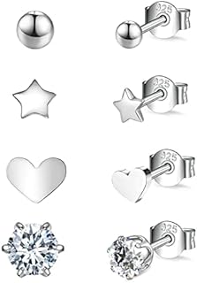 Aoen 925 Sterling Silver Stud Earrings Set | Tiny/Small Hypoallergenic Stud Earrings | Cubic Zirconia Stud Earrings for Women Girls