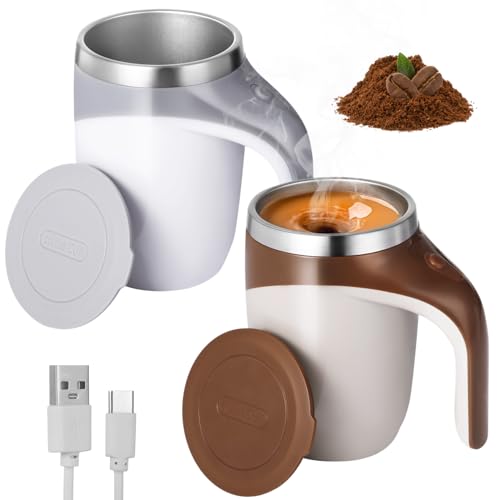 2 Packs of Self Stirring Coffee Mugs in white and coffee colors