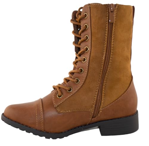 Image of Forever Link Womens Round Toe Military Lace Up Knit Ankle Cuff Low Heel Combat Boots