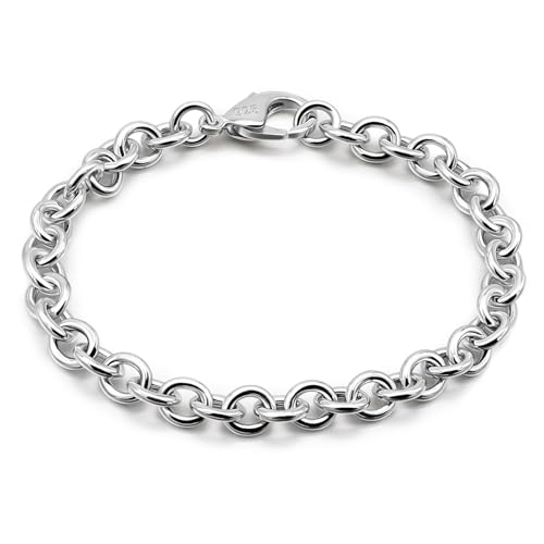 925 Sterling Silver Classic Round Cable Wire Link Bracelet Women Cuban Curb Oval Belcher Link Chain 5.9 to 9 in For Men 24k Gold Plated Cuff Jewelry Gift
