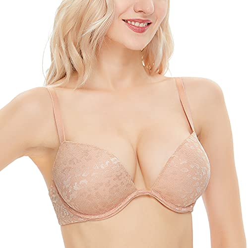 Wingslove Women's Push Up Bra Deep V Plunge Underwire T-Shirt Bra Multiway 2 Cups Up (Champagne,36Ddd) #TOP1