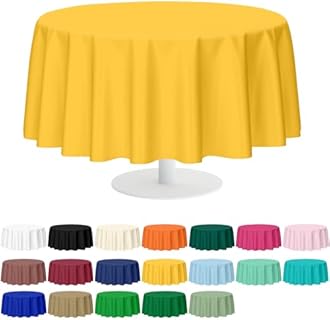 Mulbozy 2 Pcs Yellow Round Tablecloth, 84 inches Disposable Plastic Yellow Circle Table Covers for Baby Shower Wedding Bridal Shower Birthday Party Decorations