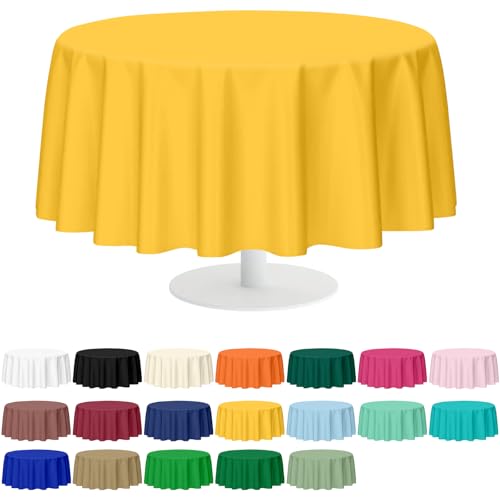 Mulbozy 2 Pcs Yellow Round Tablecloth, 84 inches Disposable Plastic Yellow Circle Table Covers for Baby Shower Wedding Bridal Shower Birthday Party Decorations