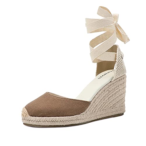 Image of Women's Espadrille Wedge Sandals Closed Toe Lace-Up Shoes