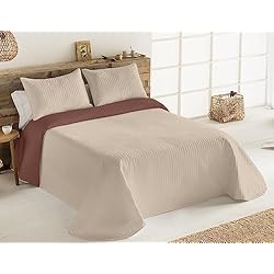 Colcha Marron Y Beige HaraDeco Colcha de Verano Cama 160/180, Termosellado Reversible, Cubrecama Fina, Colcha de Verano con 2 Fundas Almohada(Beige Quito, Cama 180)