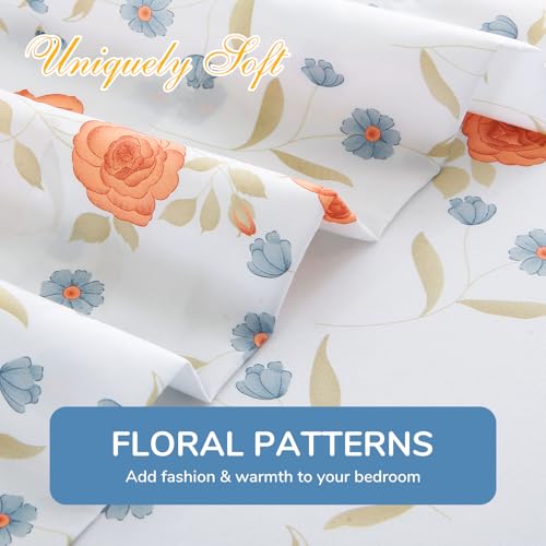 Image of MUXHOMO Full Size 4 Piece Sheet Set, Soft Sheet Set for Bedroom with Deep Pocket Up to 16 inch, Wrinkle-Free Bed Sheet with Flat Sheet, Fitted Sheet & Pillowcases - Orange Blossom