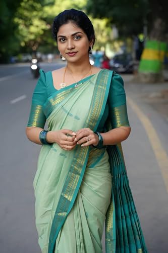 Image of Women's Kanjivaram Cotton Silk Saree South Indian Paithani Sari | gadwal cotton sarees with Zari Border and Blouse Piece - Suitable For All Indian Occasions and Festivals 191