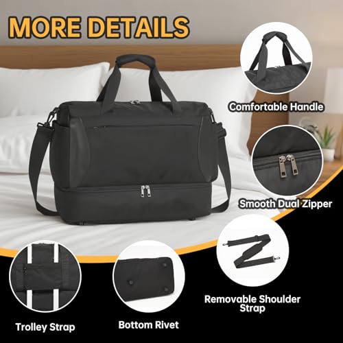 seyfocnia Gym Duffel Bag with Shoe Compartment, Lightweight Travel Bag for Men Women Carry On Overnight Bag Weekender Bag for Workout Sport-Black3