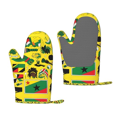 Jamaican Elements - Manoplas de silicona para horno, paquete de 2 unidades, aisladas gruesas para hornear al aire libre y microondas