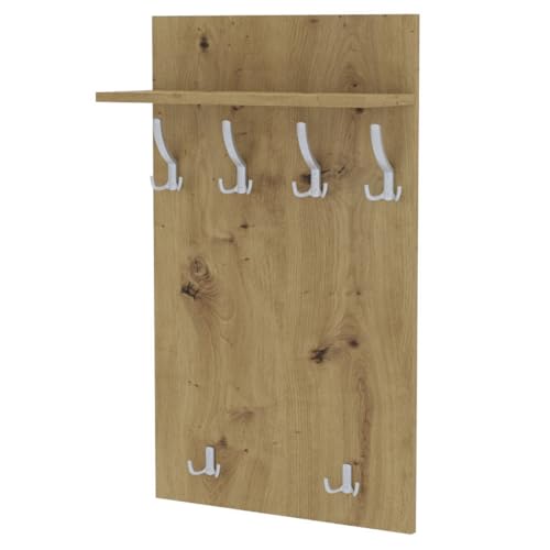 AKKE Garderobenpaneel Wandgarderobe Mit Ablage Wandpaneel Garderobe PVC Maxi Rijeka-eiche 100cm x 60 cm