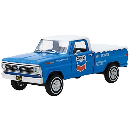 1967 Ford F-100 with Bed Cover Chevron Full Service Blue with White Top Running on Empty Series 1/24 Diecast Model Car by Greenl