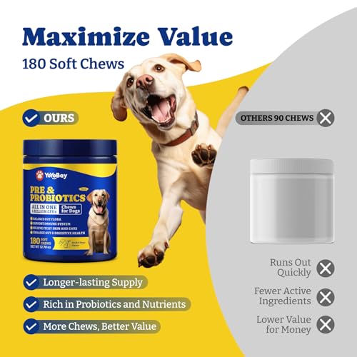 Image of Probiotics for Dogs - Dog Probiotics for Digestive Health, Yeast, Itchy Skin, Gut Health, Immune & Skin - 6 Billion CFUs, 180 Soft Chews, Duck & Pear Flavor - with Prebiotics & Digestive Enzymes