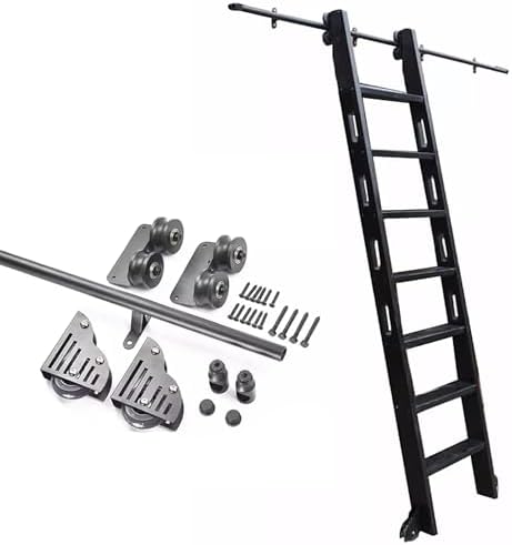 Mobile Library Slider - 6.6ft Sliding Loft Ladder with Floor Wheels, Rolling Track Rail Kit, Perfect for Indoor Office, Easy-Install Ladder Hardware, Versatile Slide Rails