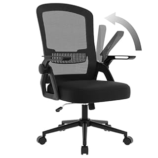 naspaluro Sedia da Ufficio Scrivania Ergonomica, Con Braccioli Pieghevoli, Altezza Regolabile, Seduta e Schienale in Rete Respirante, Girevole con Ruote, Funzione Oscillante Nera