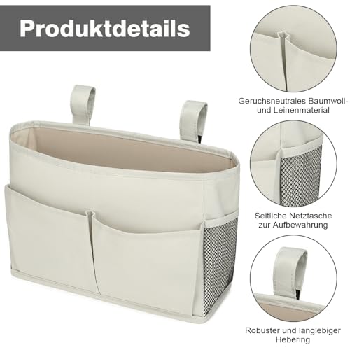 KUIZHEN Bedside Storage Pocket Basket, Multifunctional Bedside Bag with Adjustable Hanging Tape, Dormitory Bed Organiser Caddy for Home, Office, School Dorm Grey - Cosy Home Interiors KUIZHEN Bedside Storage Pocket Basket, Multifunctional Bedside Bag with Adjustable Hanging Tape, Dormitory Bed Organiser Caddy for Home, Office, School Dorm Grey - Image 3