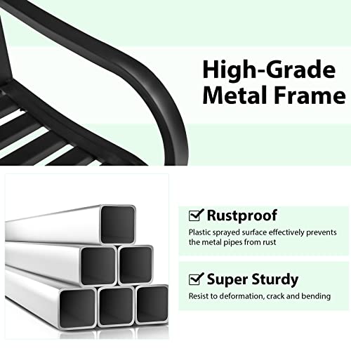 Giantex Metal Porch Swings 2 Person Outdoor Hanging Garden Bench With Sturdy Chains, Wide Seat & Curved Armrests, 485 Lbs Weight Capacity Swing Loveseat For Deck, Backyard Patio Swing Chair (Black) #TOP4