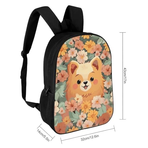 Pomeranians Cartoon Flowers Bookbag - Ultra Lightweight Portable Backpack Work Travel Backpack for Men Women Fits 16 Inch Notebook2