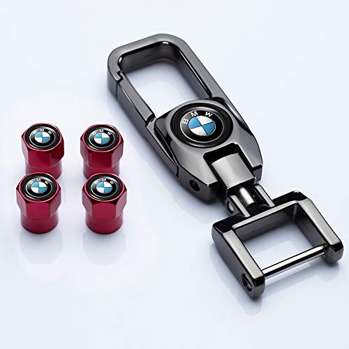 HEY KAULOR 5 Pcs Metal Car Wheel Tire Valve Stem Caps for BMW X1 X3 M3 M5 X1 X5 X6 Z4 3 5 7Series with Key Chain Logo Styling Decoration Accessories