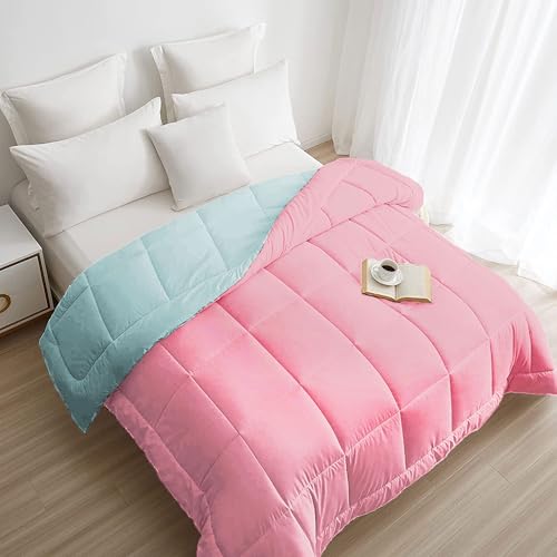 Image of HOME ELEGANCE Comfort Living Microfiber Reversible AC Comforter, 120 GSM, Soft & Cozy, Lightweight Quilt, All Season use, Machine Washable, Queen /Double - 90x100 inches - Candy Sky