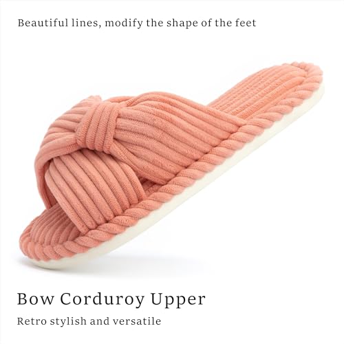 Image of Chantomoo Slippers for Women Memory Foam House Womens Slipper Slides Home Bedroom Bathroom Spa Open Toe Corduroy Bow Slippers Cozy Comfortable
