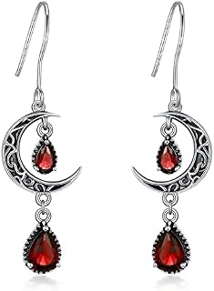 VONALA Moon Earrings for Women 925 Sterling Silver Celtic Moon Dangle Drop Earrings Emerald / Amethyst / Ruby / Sapphire/ Pink / Peridot / Aquamarine Dangling Earrings Celtic Jewelry Gifts for Women Teens Girls
