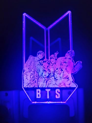 Image of 3D Optical Illusion BTSs Acrylic Night Lamp, 7 Colors RGB Auto Color Changing Led Plug and Play Night Light Lamp (Acrylic, Multi Color, Pack of 1) (BTSs5)