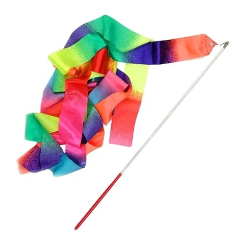 VIOLDHHJK Cintas de Gimnasia con Varilla giratoria, Cintas rítmicas con Degradado de Colores, Cintas de Ballet, Cintas de Danza Profesionales Coloridas, Accesorios for actuaciones.(2m-Red Handle)