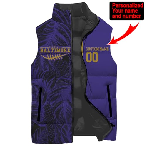 Mens Football Personalized Name Number Down Vest Lightweight Winter Outdoor Puffer Vest Jacket3