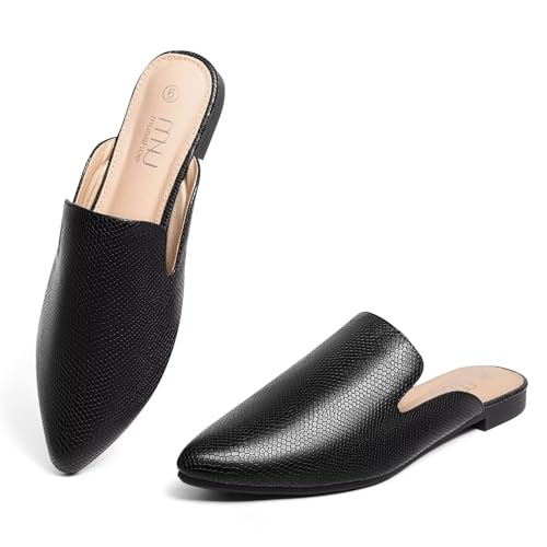 Image of MUSSHOE Women's Pointed Toe Mule Flats: Comfortable Lightweight Slip On Backless Loafers with Memory Foam for Office Work & Dressy Casual Wear