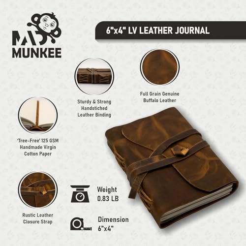 Image of Leather Journal Notebook Handmade Writing Journal Leather Diary, Travel Scrapbook, Sketchbook, Planner & Gift for Men & Women Gift for Writers, Students, Artists, Journal (4X6)