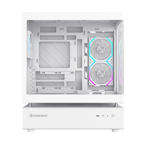 GAMEMAX N80 WH Gabinete PC ATX Mid Tower, Panel de Vidrio panorámico de 270° en el Frente y el Lateral, 6 Ventiladores ARGB PWM de 120 mm preinstalados, USB-C Gen2, Soporte BTF y GPU vertica (Blanco) - imagen 4