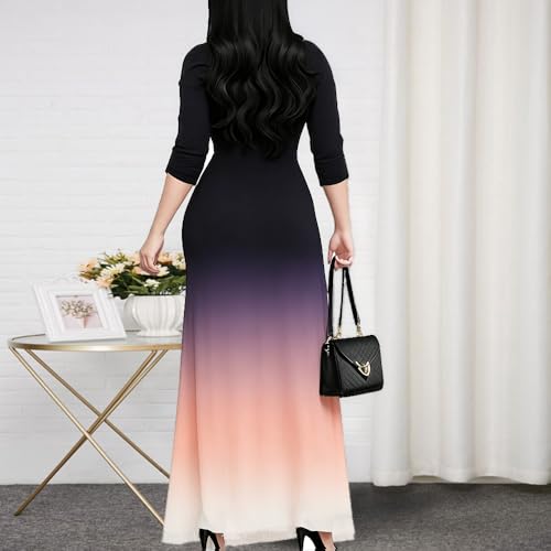 Image of CaniBtr Maxi Dresses for Women Plus Size 3 /4 Sleeve Long Dress with Belt