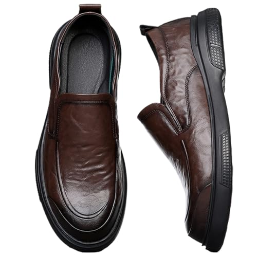Men's Genuine Leather Soft Sole Business Loafers Comfortable and Stylish Round-Toed Platform Non-Slip Casual Slip-On Shoes Suitable for Work and Driving