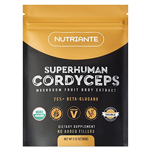Energizing Organic Cordyceps Mushroom Powder â€“ 100% Pure Cordyceps Militaris Extract â€“ Performance Mushrooms Help Boost Stamina, Fight Fatigue, and Support Heart Health by Nutriante, 2.12 oz