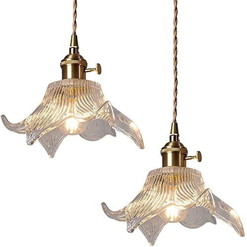Lumières réglables E27 suspension en verre fleur lot de 2 droplight